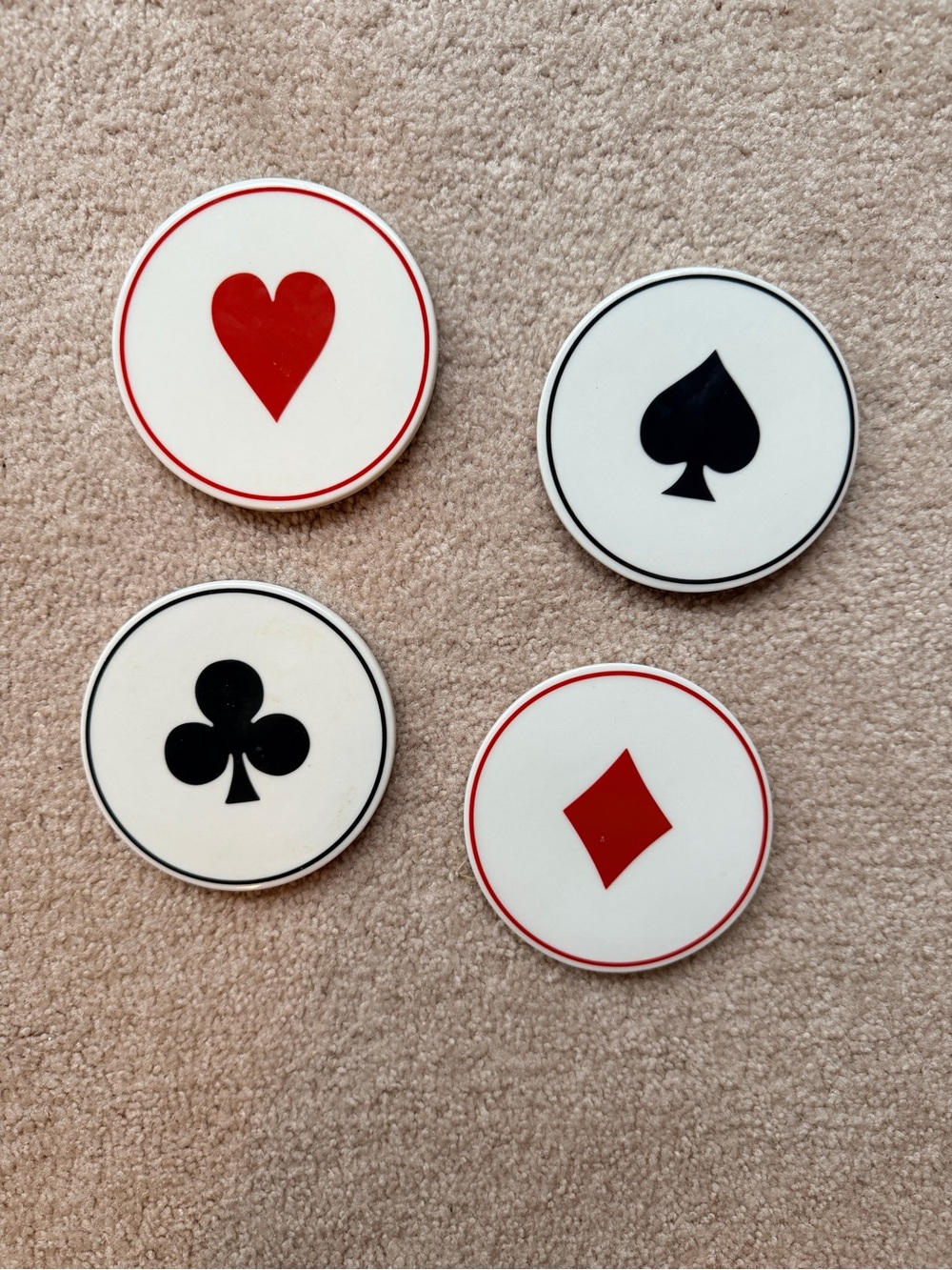 Restoration Hardware Playing Card Suit Coasters in Red, Black, White